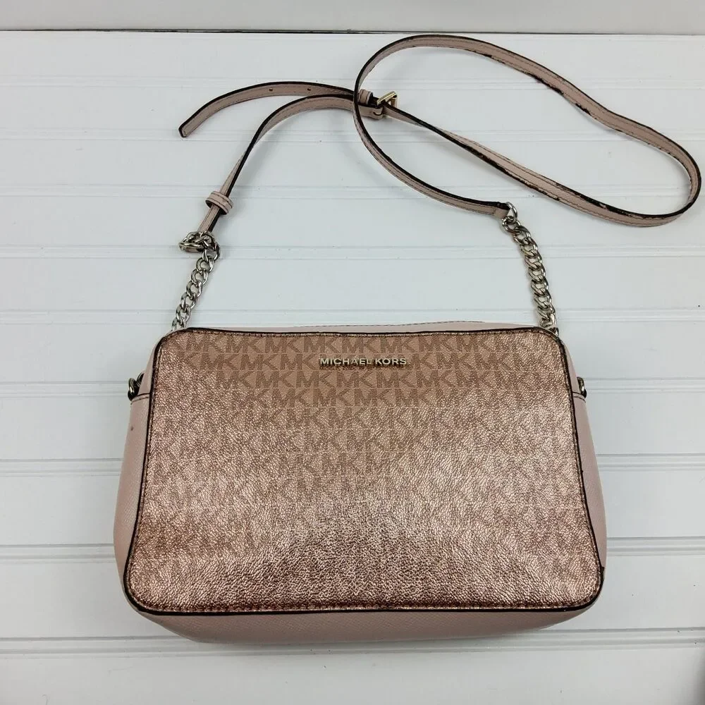 Michael Kors MK Signature Metallic Chain Crossbody Shoulder Purse